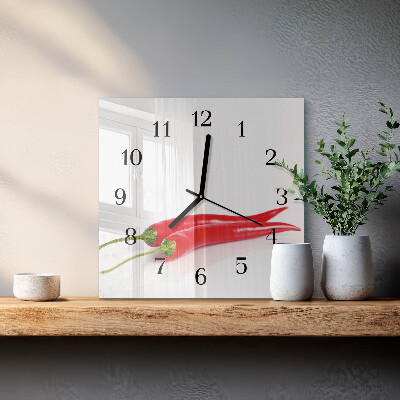 Quadrato orologio da parete Peperoncini