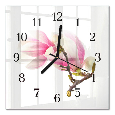 Quadrato orologio in vetro decorativo Fiore di magnolia