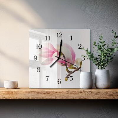 Quadrato orologio in vetro decorativo Fiore di magnolia