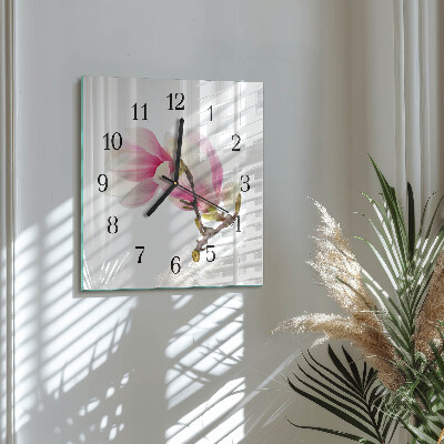 Quadrato orologio in vetro decorativo Fiore di magnolia