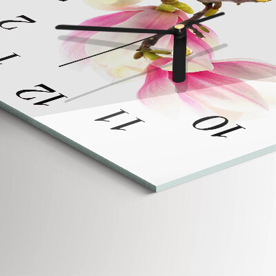 Quadrato orologio in vetro decorativo Fiore di magnolia