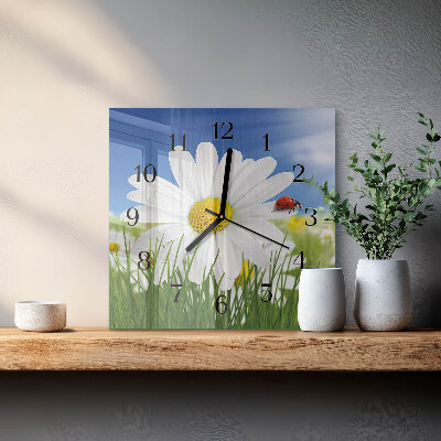 Quadrato orologio in vetro decorativo Il fiore e la coccinella