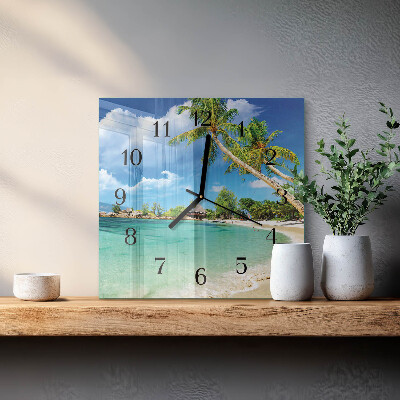 Quadrato orologio da parete Palme sulla spiaggia