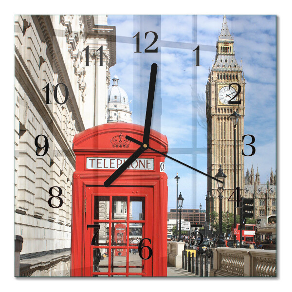 Quadrato orologio in vetro decorativo Cabina telefonica rossa