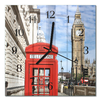 Quadrato orologio in vetro decorativo Cabina telefonica rossa