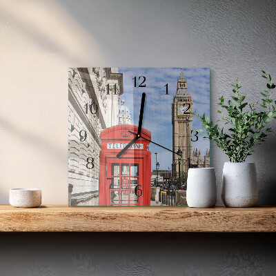 Quadrato orologio in vetro decorativo Cabina telefonica rossa