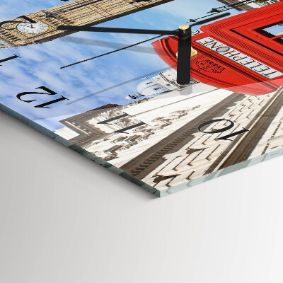 Quadrato orologio in vetro decorativo Cabina telefonica rossa
