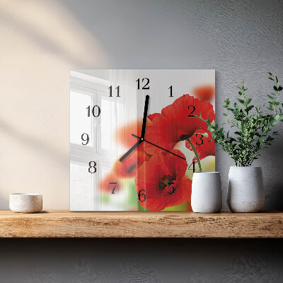 Quadrato orologio in vetro decorativo Papaveri