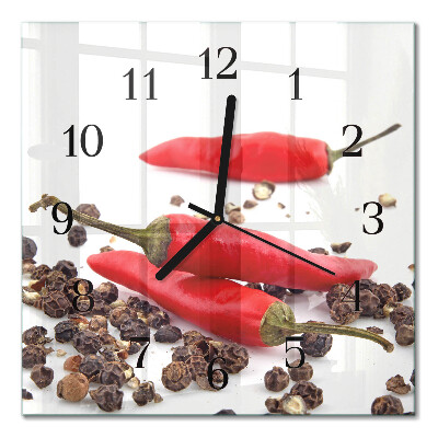 Quadrato orologio da parete Peperoncini