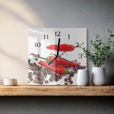 Quadrato orologio da parete Peperoncini