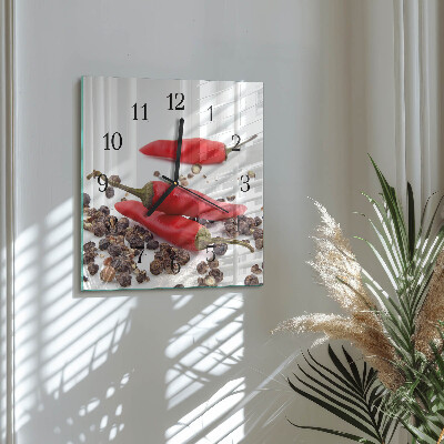 Quadrato orologio da parete Peperoncini