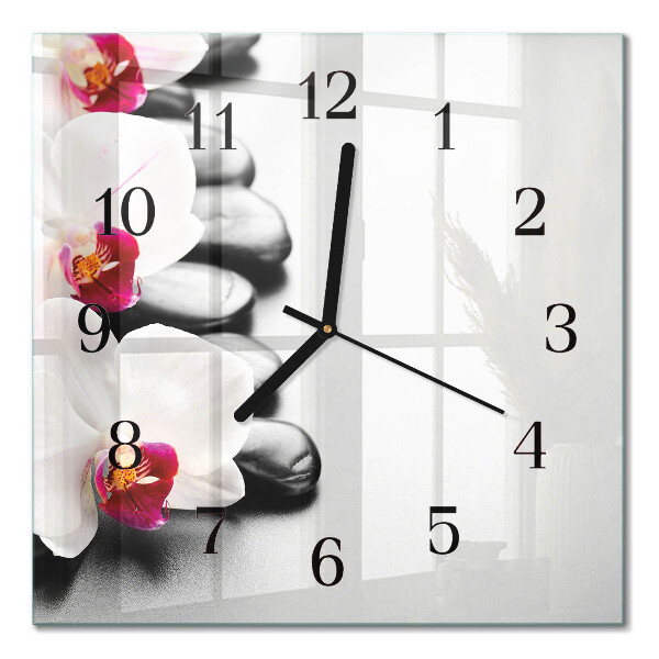 Orologio quadrato Pietre e orchidee
