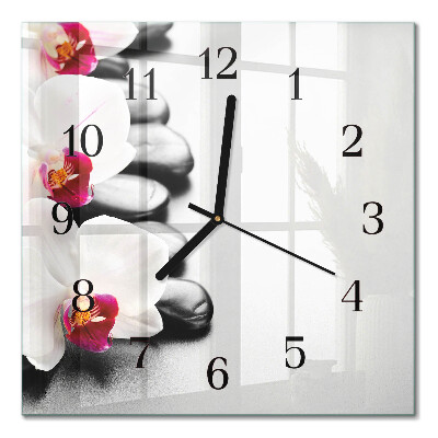 Orologio quadrato Pietre e orchidee