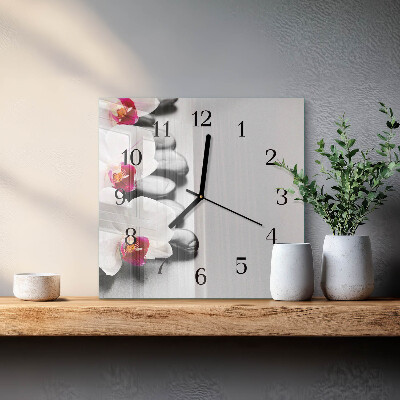 Orologio quadrato Pietre e orchidee