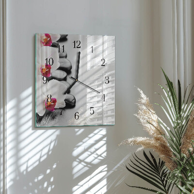 Orologio quadrato Pietre e orchidee