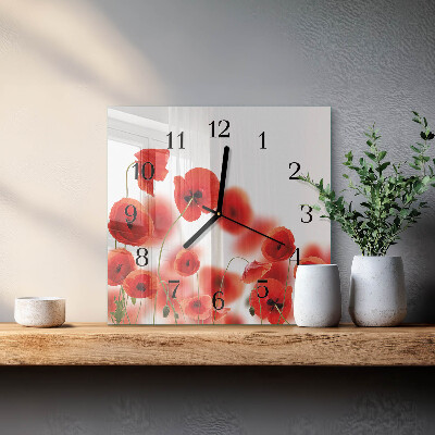 Quadrato orologio in vetro decorativo Papaveri