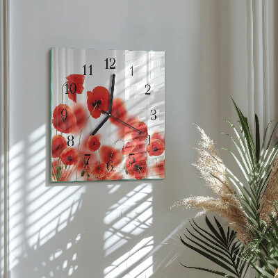 Quadrato orologio in vetro decorativo Papaveri