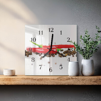 Quadrato orologio in vetro decorativo Grani di pepe