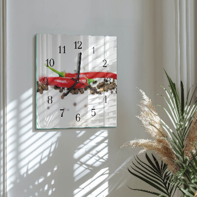 Quadrato orologio in vetro decorativo Grani di pepe