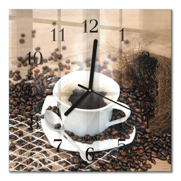 Orologio quadrato in vetro Una tazza di caffè