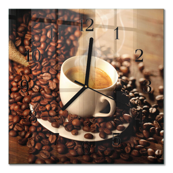 Quadrato orologio in vetro decorativo Una tazza di caffè