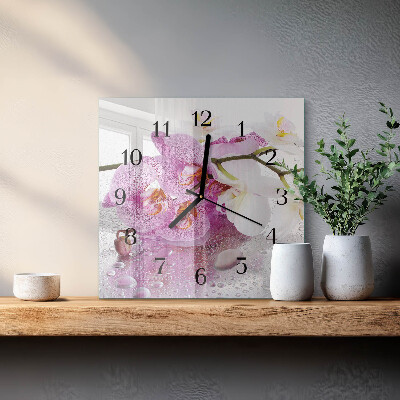 Orologio quadrato in vetro Orchidea