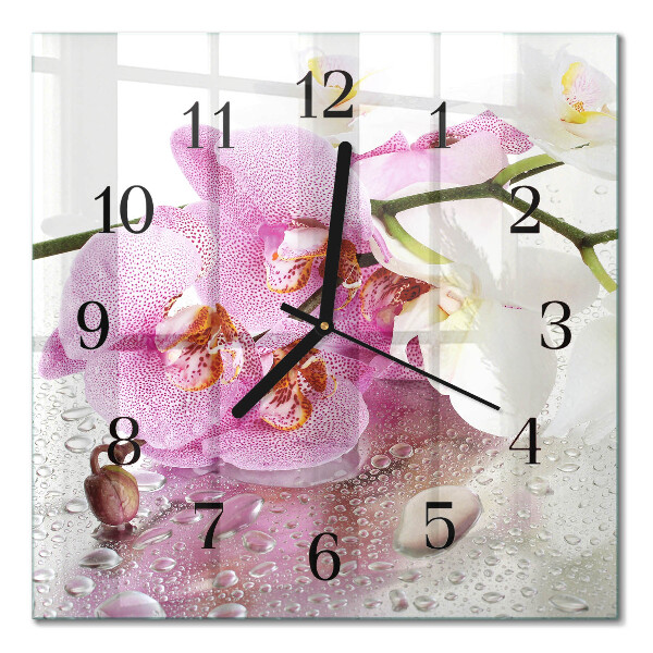Quadrato orologio in vetro decorativo Orchidea