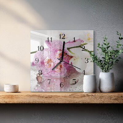 Quadrato orologio in vetro decorativo Orchidea