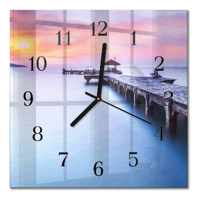 Quadrato orologio da parete Ponte di legno