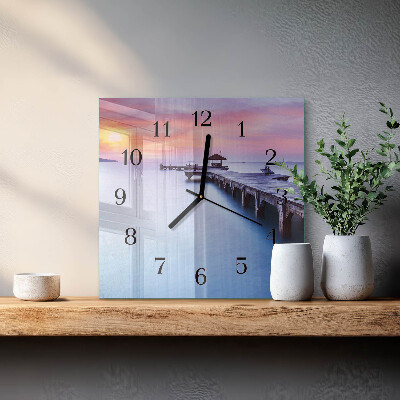 Quadrato orologio da parete Ponte di legno