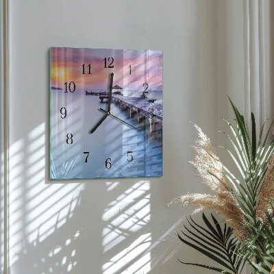 Quadrato orologio da parete Ponte di legno