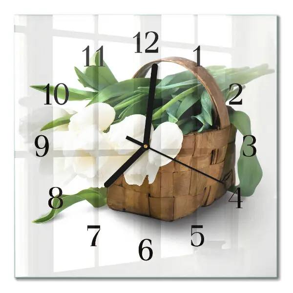 Quadrato orologio da parete Cesto di tulipani