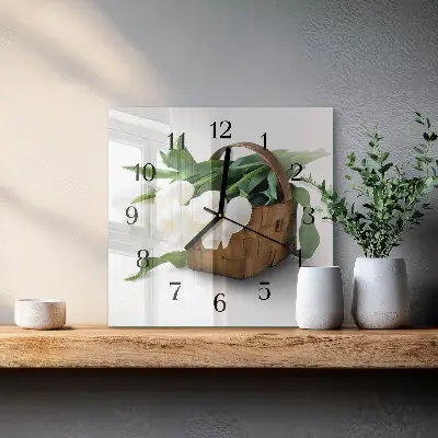 Quadrato orologio da parete Cesto di tulipani
