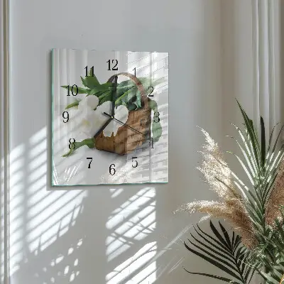 Quadrato orologio da parete Cesto di tulipani