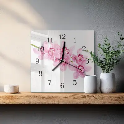 Quadrato orologio in vetro decorativo Orchidea