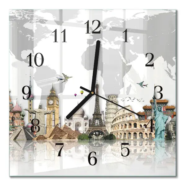 Quadrato orologio in vetro decorativo Mondo