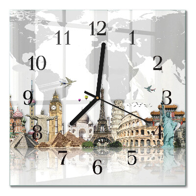 Quadrato orologio in vetro decorativo Mondo