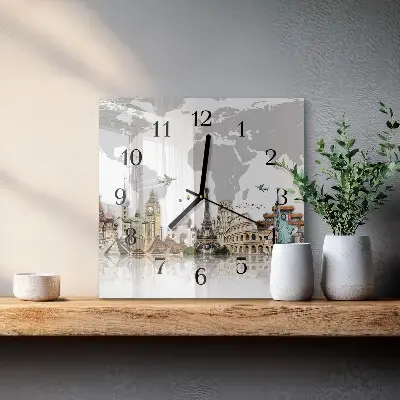 Quadrato orologio in vetro decorativo Mondo