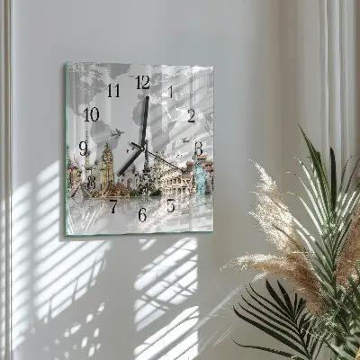 Quadrato orologio in vetro decorativo Mondo