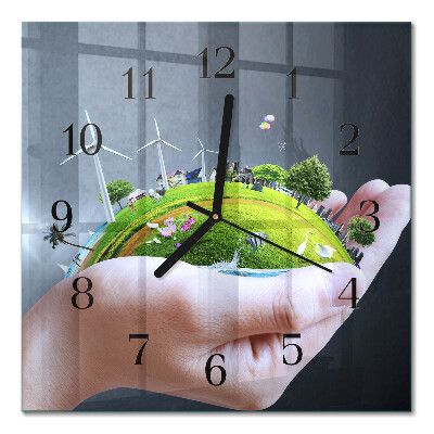 Orologio quadrato in vetro La Terra in mano