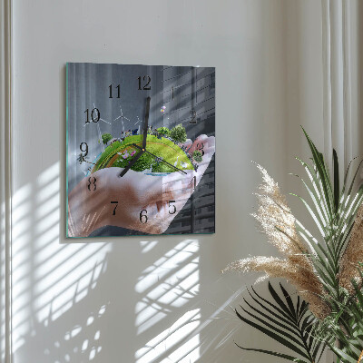 Orologio quadrato in vetro La Terra in mano