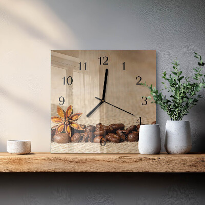 Quadrato orologio in vetro decorativo Chicchi di caffè