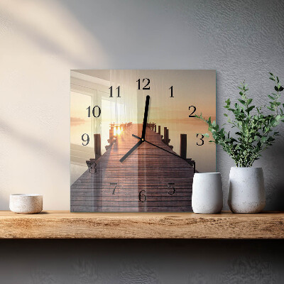 Quadrato orologio in vetro decorativo Ponte sul lago