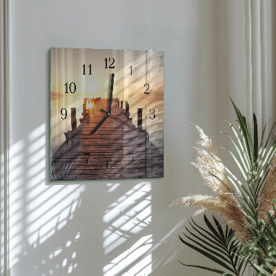 Quadrato orologio in vetro decorativo Ponte sul lago