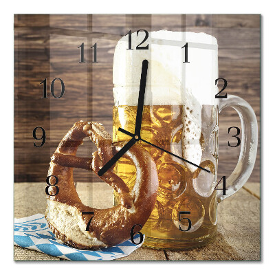 Quadrato orologio da parete Pretzel con birra