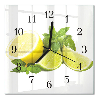 Quadrato orologio in vetro decorativo Menta e lime