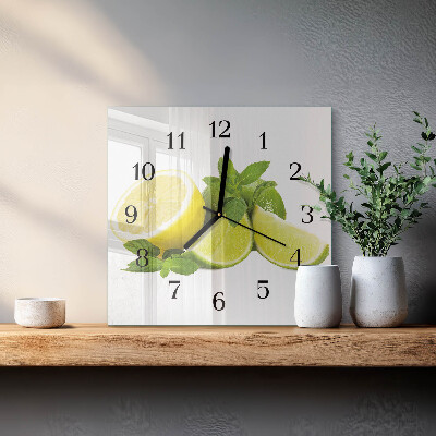 Quadrato orologio in vetro decorativo Menta e lime