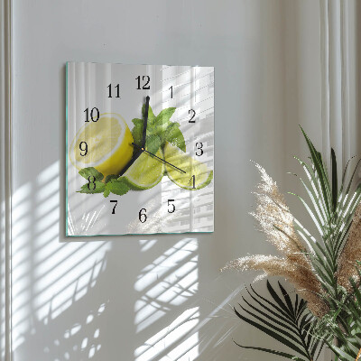 Quadrato orologio in vetro decorativo Menta e lime