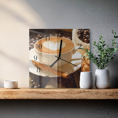 Quadrato orologio in vetro decorativo Cuore di caffè