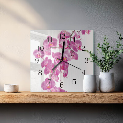 Orologio quadrato in vetro Orchidea